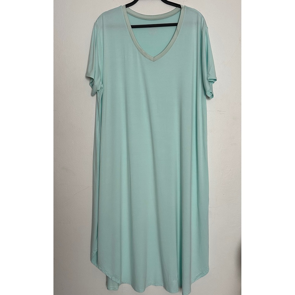 Bamboo Island 2XL Mint Green V-Neck Bamboo Viscose Nightgown Sleep Dress
